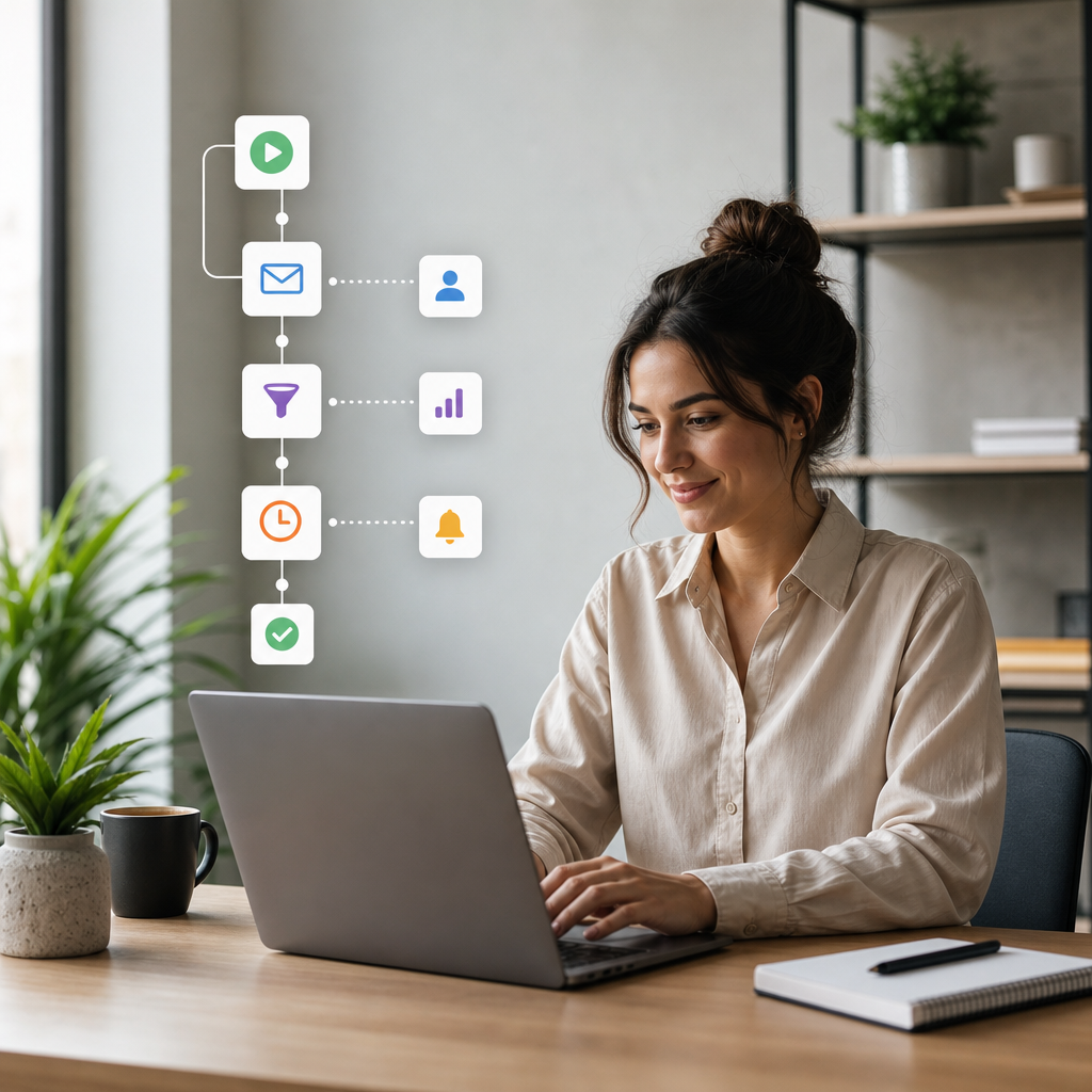 Woman optimizing business with AI automation